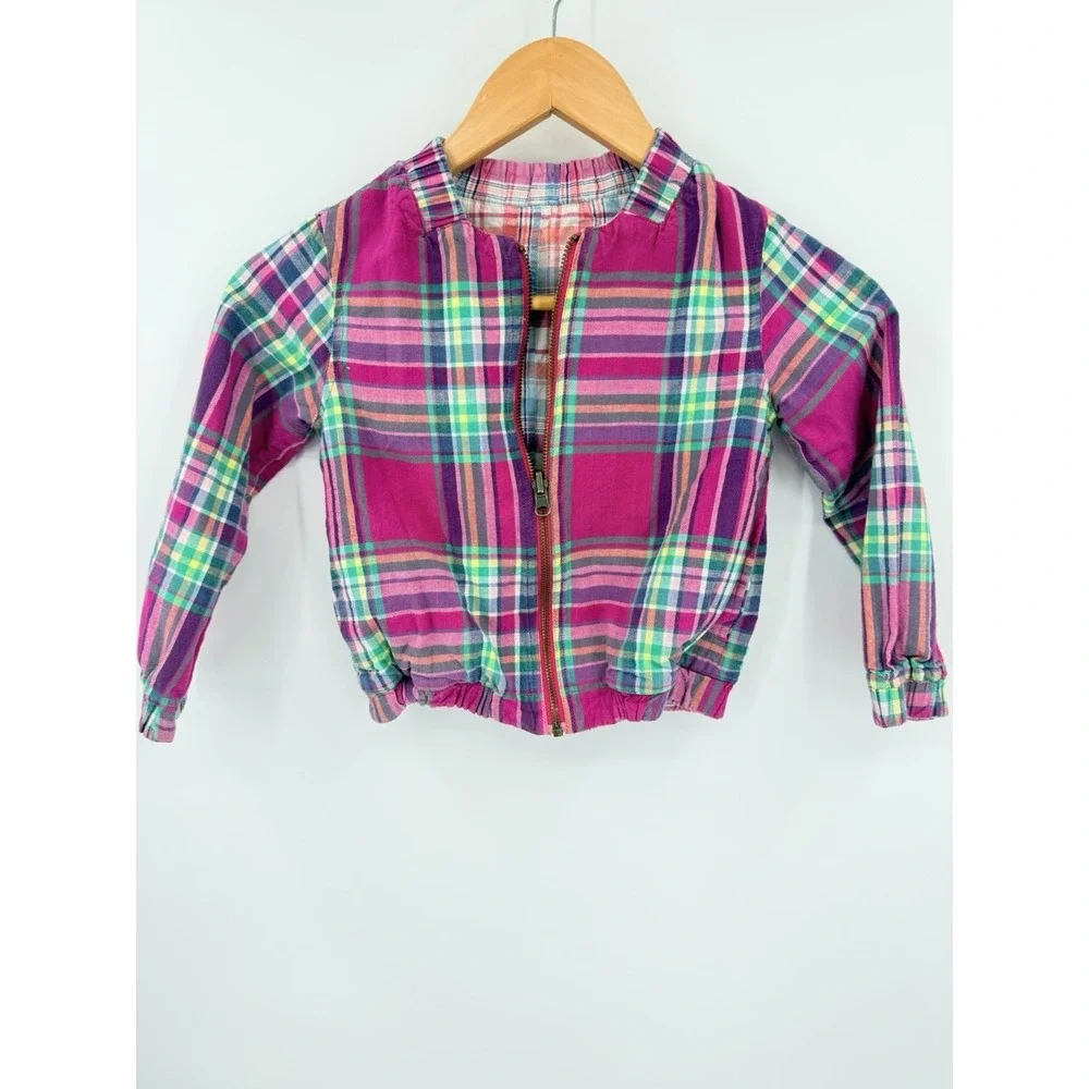 Tea Kids Pink Plaid Reversible Sz S 5/6 Zip Up Jacket Colorful Preppy Coastal